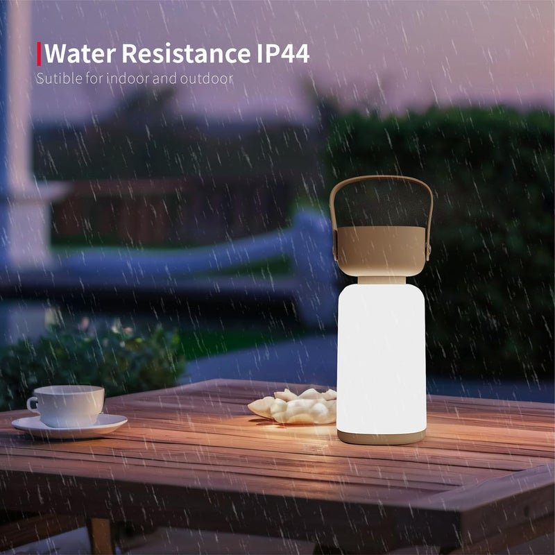 RiverLux LED Outdoor Portable Cordless Table Lamp with Handle, Stepless Dimmer, Built-in Rechargeable Battery, Waterproof Hanging LED Lantern for Camping Bedroom Balcony Table, White and Brown - Image 3